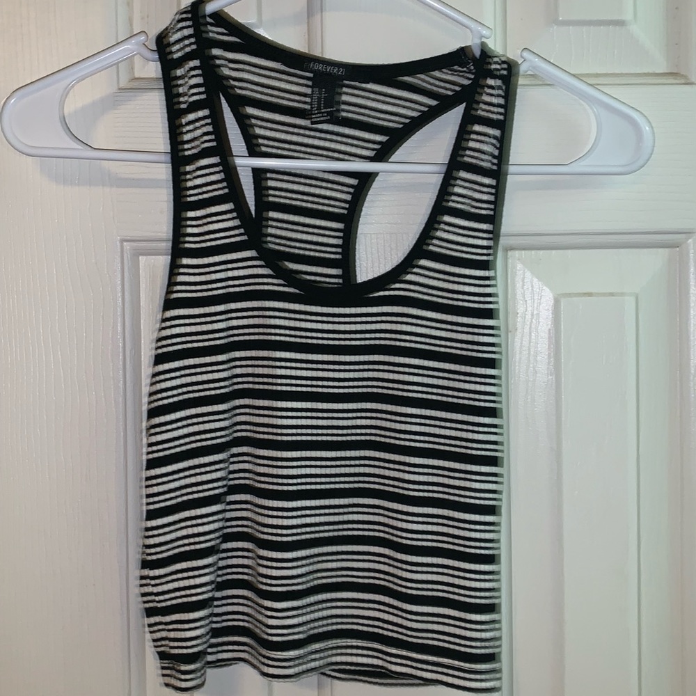 Black & white stripe razor back tank top